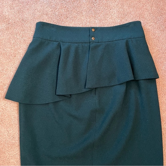 Zara Woman Peplum Pencil Skirt Dark Hunter Green Asymmetric Ruffles. Size Small - Picture 6 of 10
